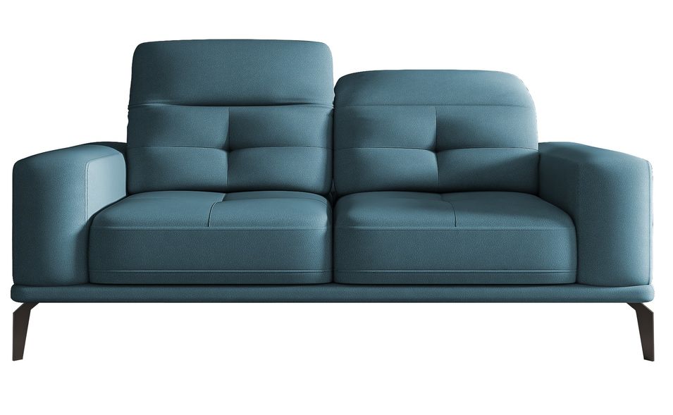 Canapé droit design 2/3 places tissu bleu canard Torpille 195 cm - Photo n°1