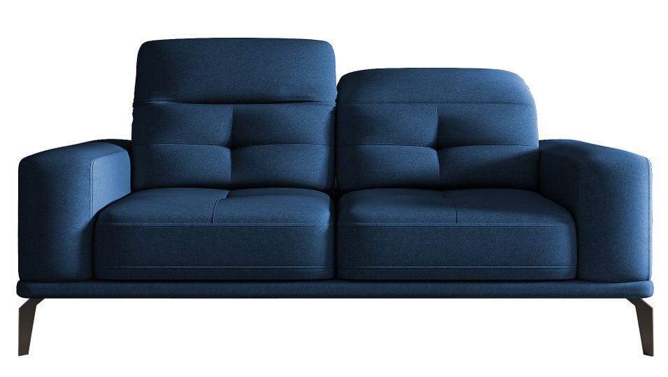 Canapé droit design 2/3 places tissu doux bleu foncé Torpille 195 cm - Photo n°1