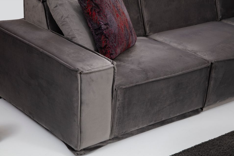 Canapé droit modulable velours gris Kego - Photo n°3