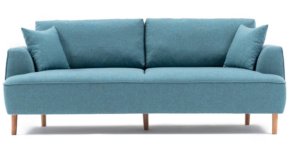 Canapé droit tissu turquoise 3 places Akena 230 cm - Photo n°1