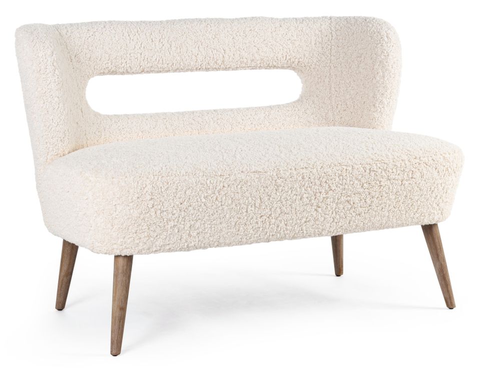 Canapé en polyester à effet de laine blanc 2 places Tina - Photo n°1