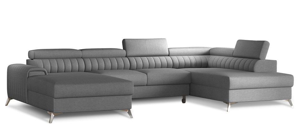 Canapé en U convertible KALANTE tissu - Coffre de rangement et appuie-têtes réglables - Photo n°1