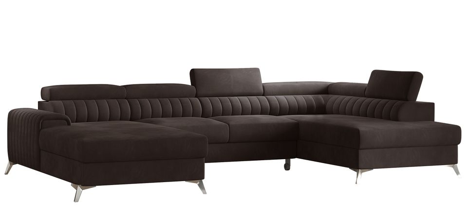 Canapé en U convertible KALANTE velours - Coffre de rangement et appuie-têtes réglables - Photo n°1