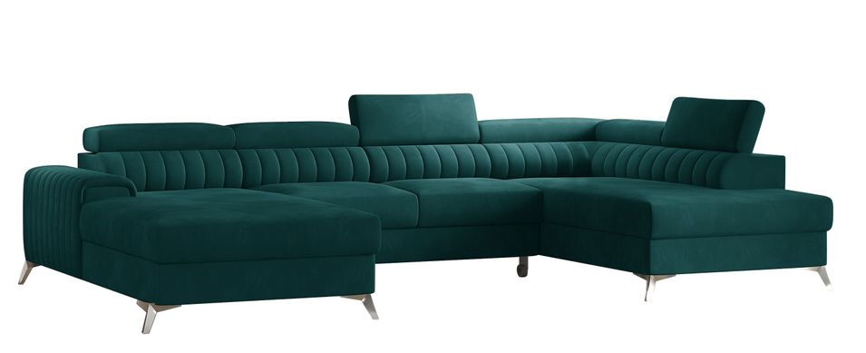 Canapé en U convertible KALANTE velours - Coffre de rangement et appuie-têtes réglables - Photo n°1