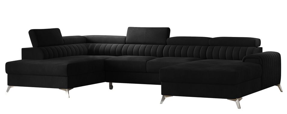 Canapé en U convertible KALANTE velours - Coffre de rangement et appuie-têtes réglables - Photo n°1