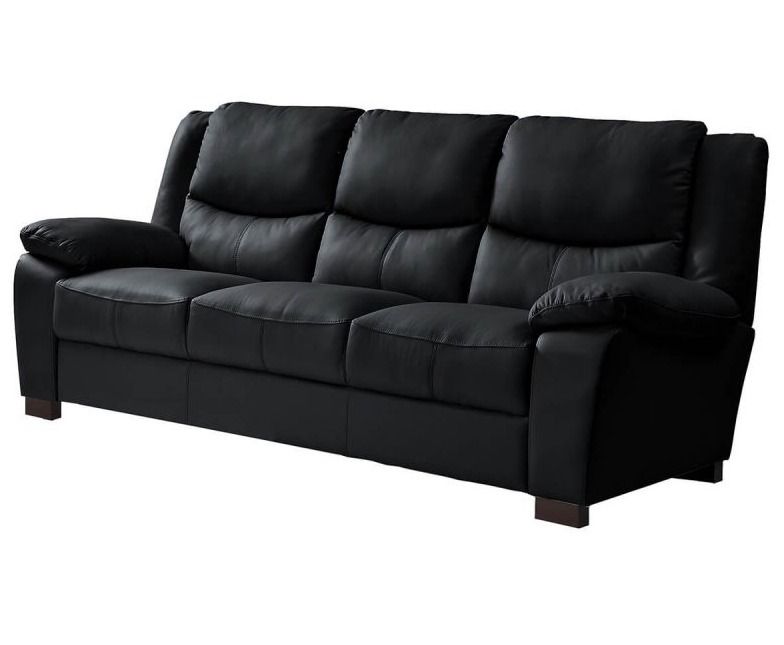 Canapé fixe 3 places cuir noir Maliza - Photo n°1