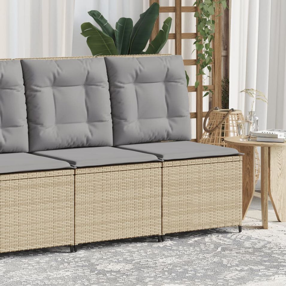 Canapé inclinable de jardin avec coussins beige résine tressée - Photo n°1