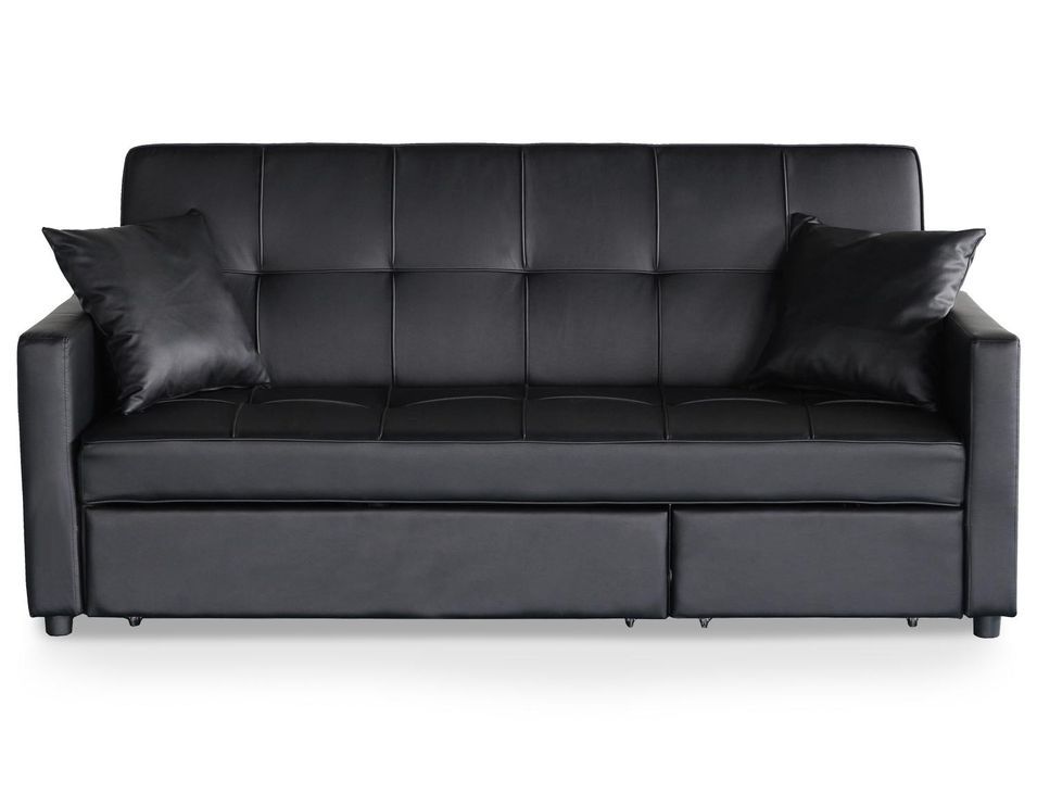 Canapé lit 3 places simili cuir noir Kant 205 cm - Photo n°1
