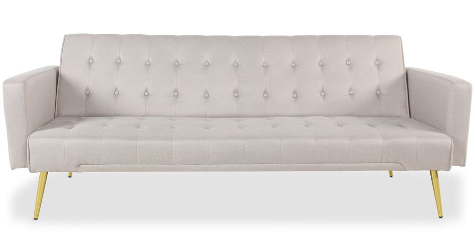 Canapé lit 3 places tissu beige et pieds métal doré Justine 175 cm - Photo n°1