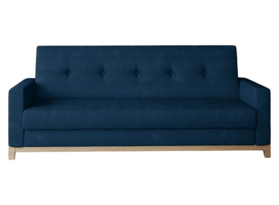 Canapé lit 3 places tissu bleu foncé et pieds en bois de hêtre Saline 216 cm - Photo n°1