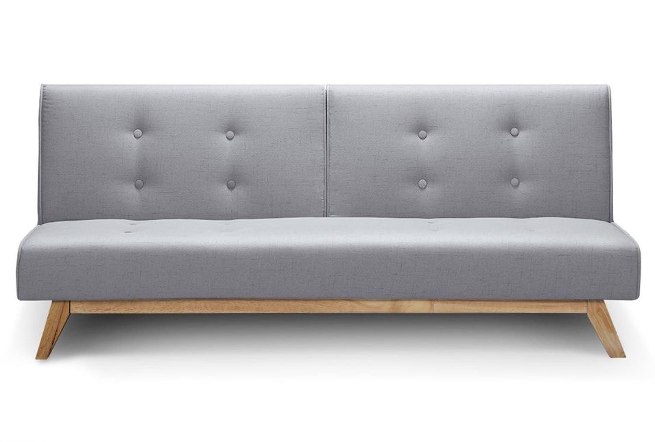 Canapé lit 3 places tissu gris clair et pieds bois clair Zunar 180 cm - Photo n°1