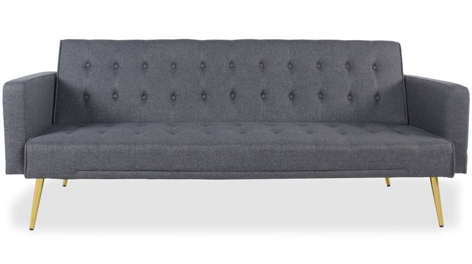 Canapé lit 3 places tissu gris foncé et pieds métal doré Justine 175 cm - Photo n°1