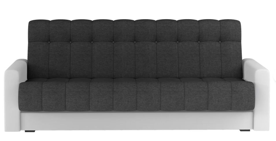 Canapé lit 3 places tissu gris foncé et simili cuir blanc Barote 210 cm - Photo n°1