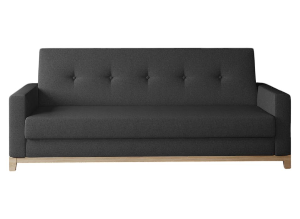 Canapé lit 3 places tissu noir et pieds en bois de hêtre Saline 216 cm - Photo n°1