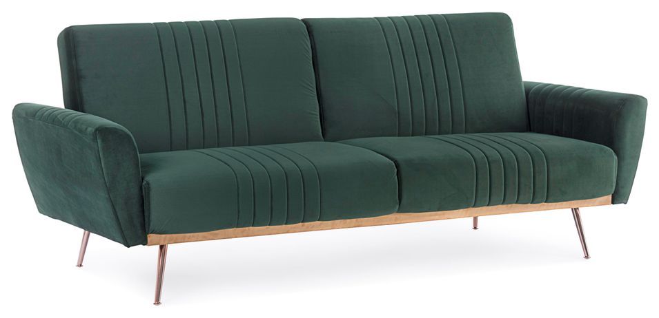 Canapé lit 3 places tissu polyester vert Amanda - Photo n°1