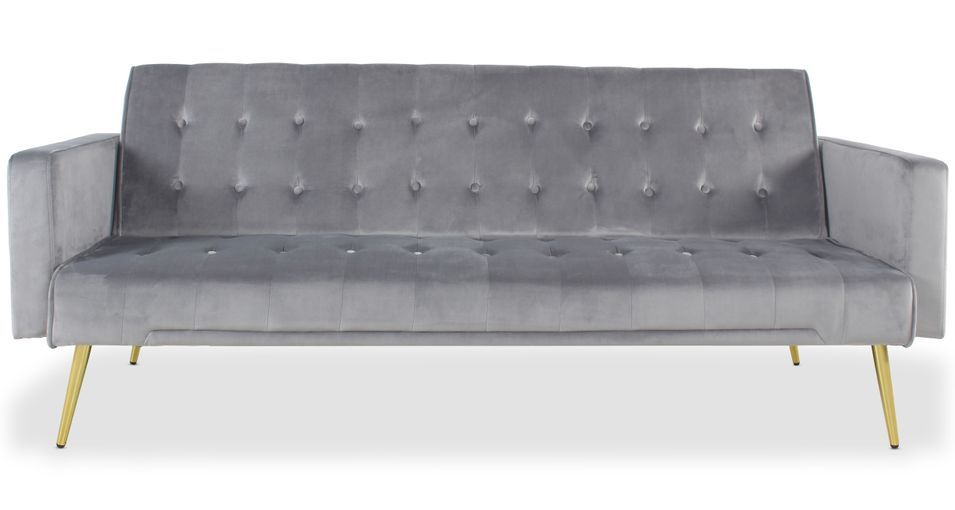 Canapé lit 3 places velours gris clair et pieds métal doré Justine 175 cm - Photo n°1