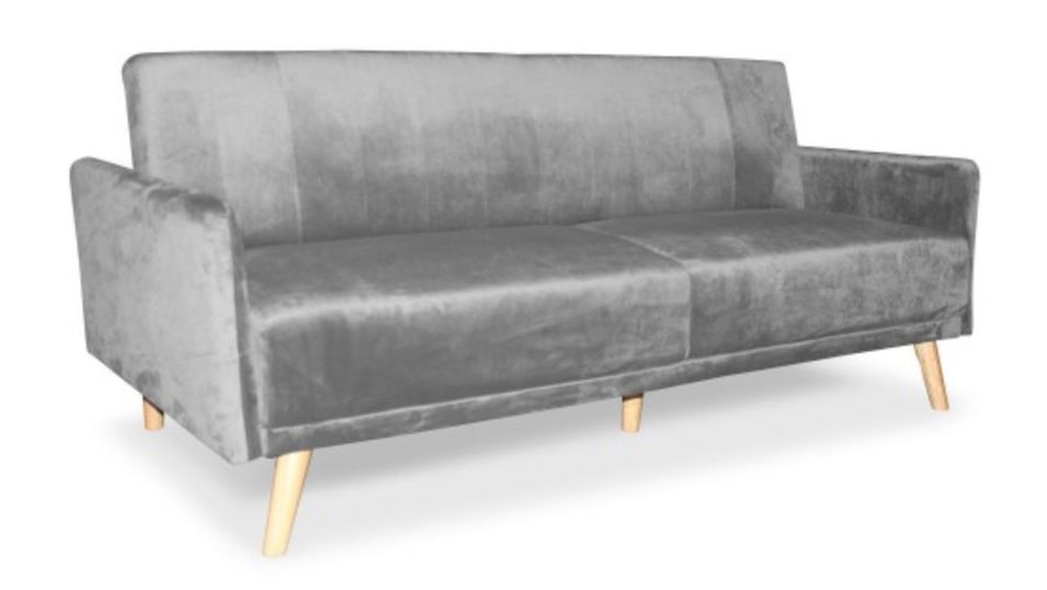 Canapé lit 3 places velours gris Mobi - Photo n°1