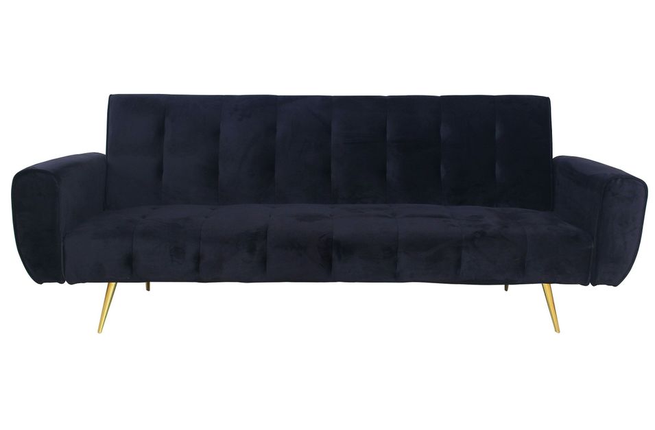 Canapé lit 3 places velours noir et pieds métal doré Venci - Photo n°1