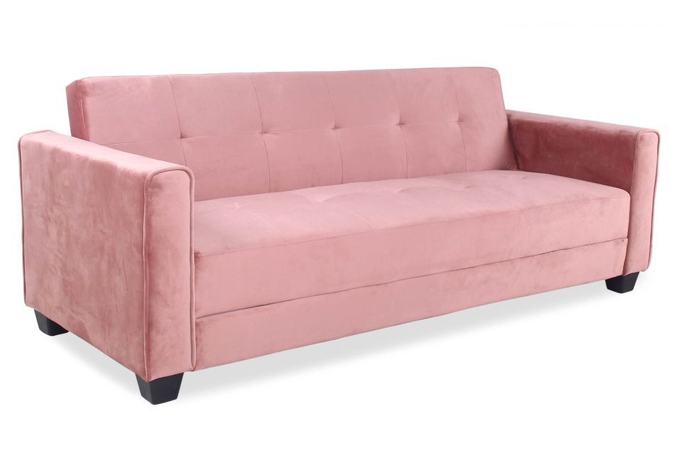 Canapé lit 3 places velours rose Cyane - Photo n°1