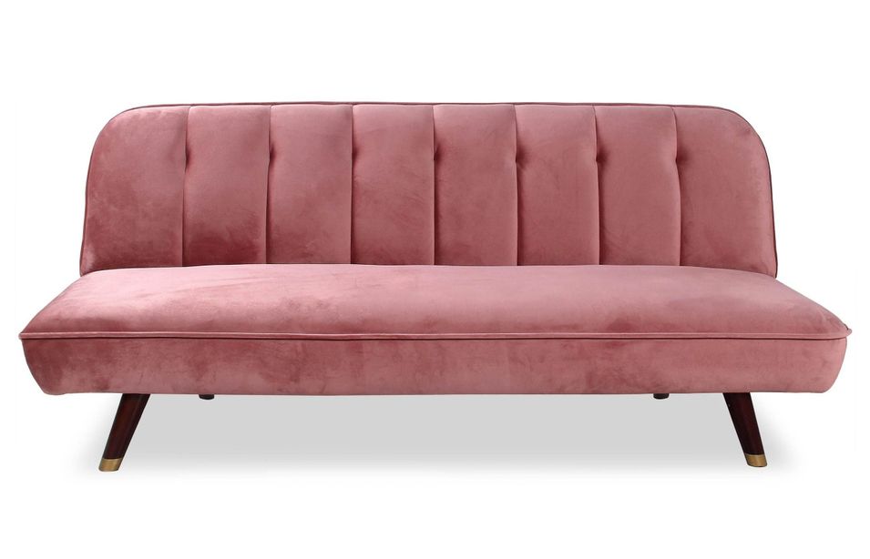 Canapé lit 3 places velours rose Olyne - Photo n°1