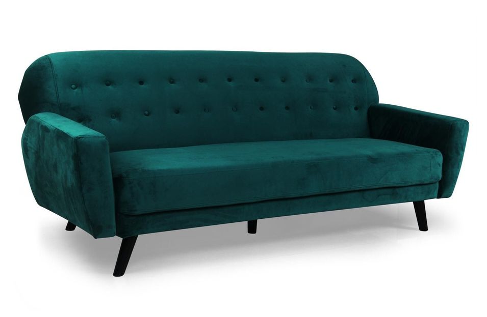 Canapé lit 3 places velours vert Elliot 221 cm - Photo n°1