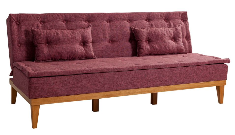 Canapé lit clic clac 3 places tissu bordeaux Sporka 180 cm - Photo n°1