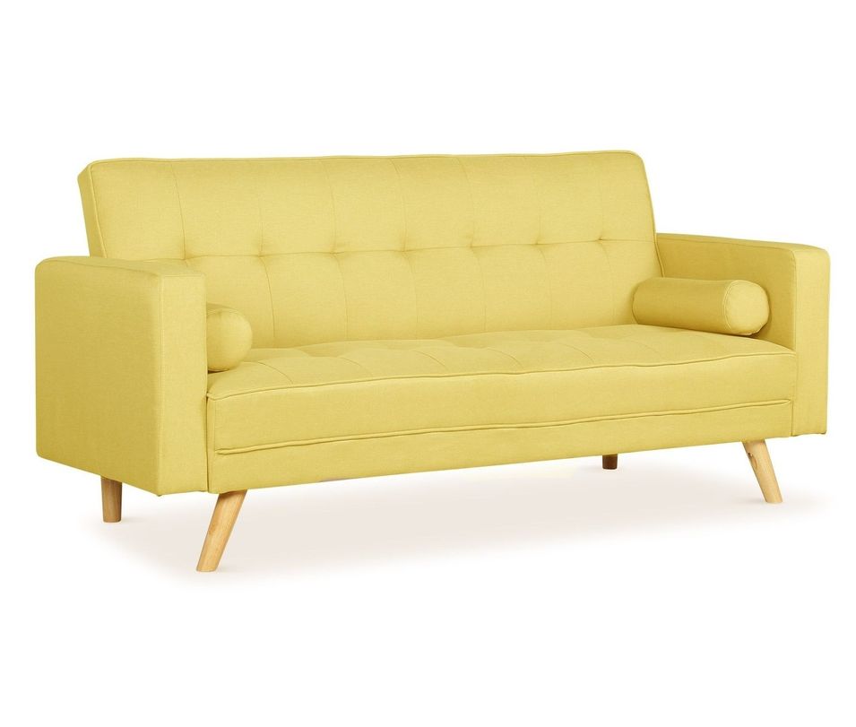 Canapé lit scandinave 3 places tissu jaune Cansy 186 cm - Photo n°1