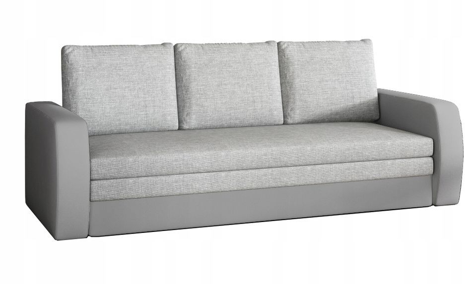 Canapé lit tissu et simili cuir gris avec coffre de rangement Liverna 220 cm - Photo n°1