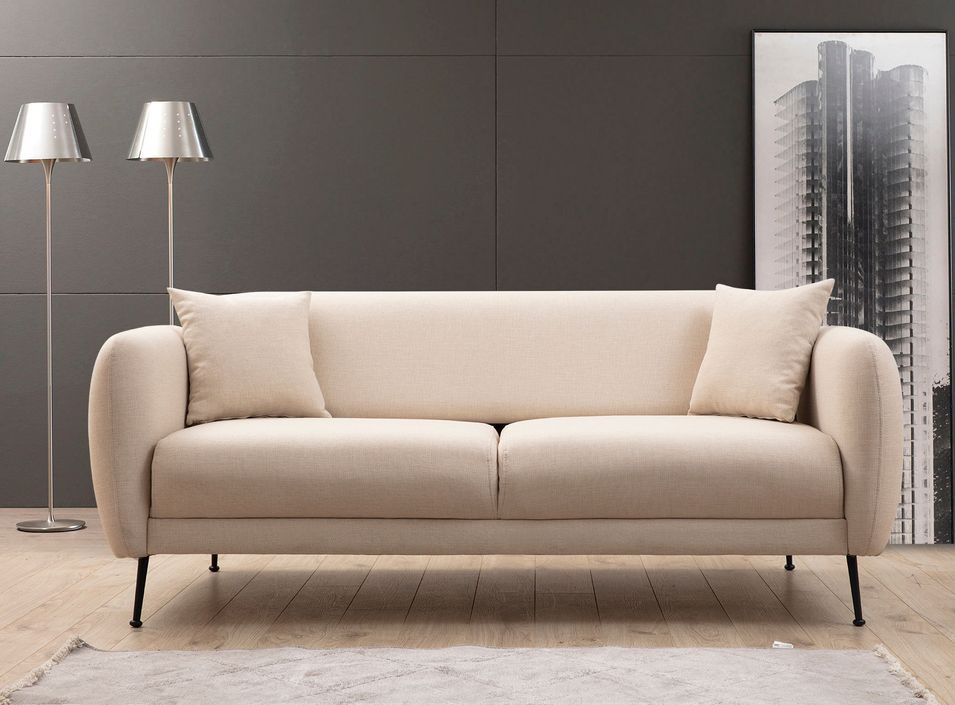 Canapé moderne 3 places tissu beige et pieds métal noir Kezila 214 cm - Photo n°1