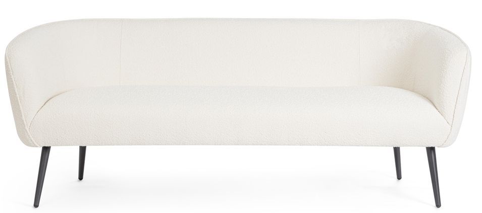 Canapé moderne 3 places tissu doux bouclé blanc et pieds acier noir Kadole 175 cm - Photo n°1