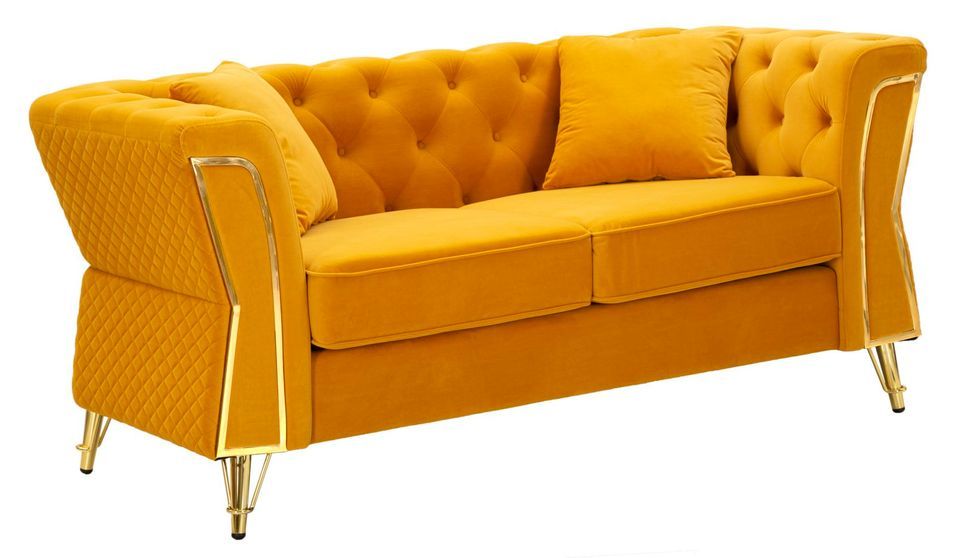 Canapé moutarde velours matelassé design Emy - Photo n°1