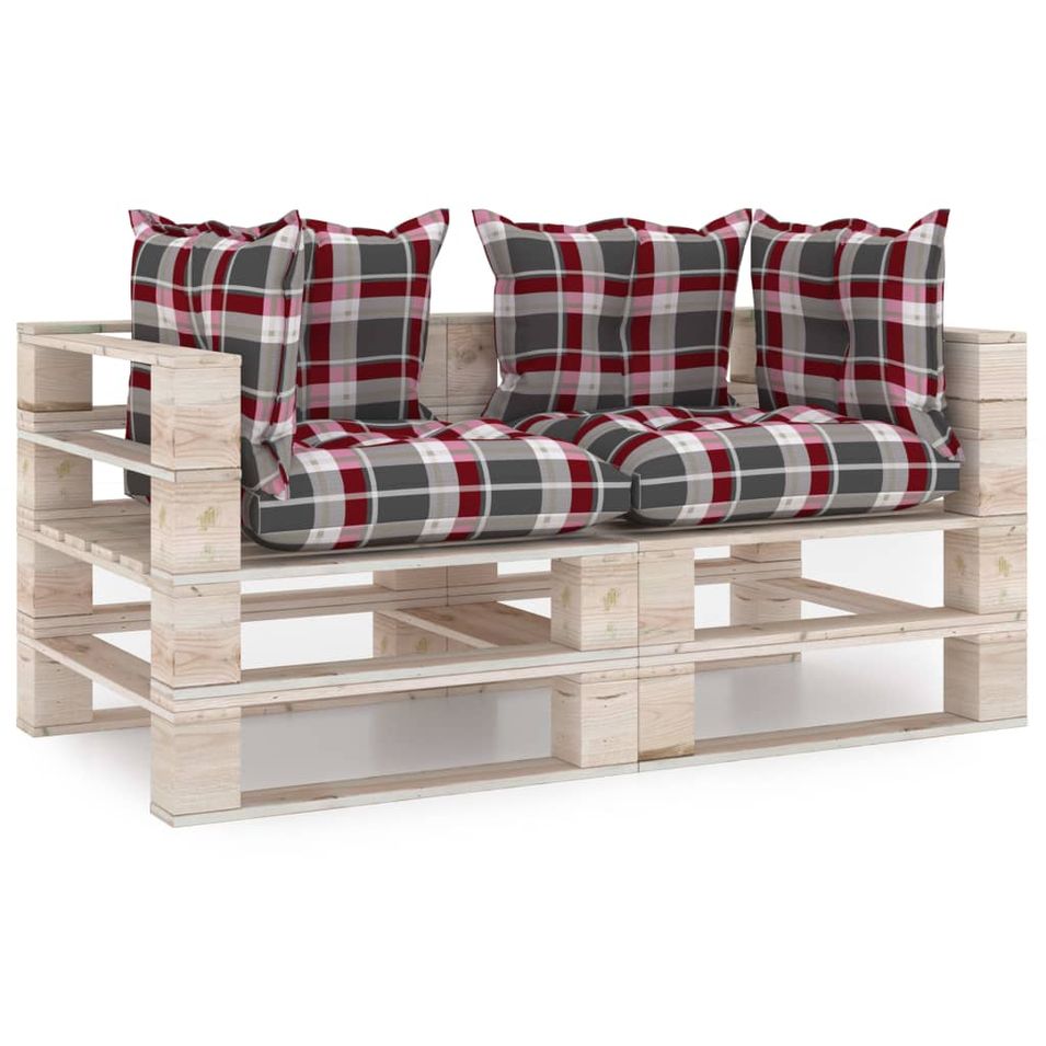 Canapé palette à 2 places de jardin avec coussins Bois de pin 3 - Photo n°1