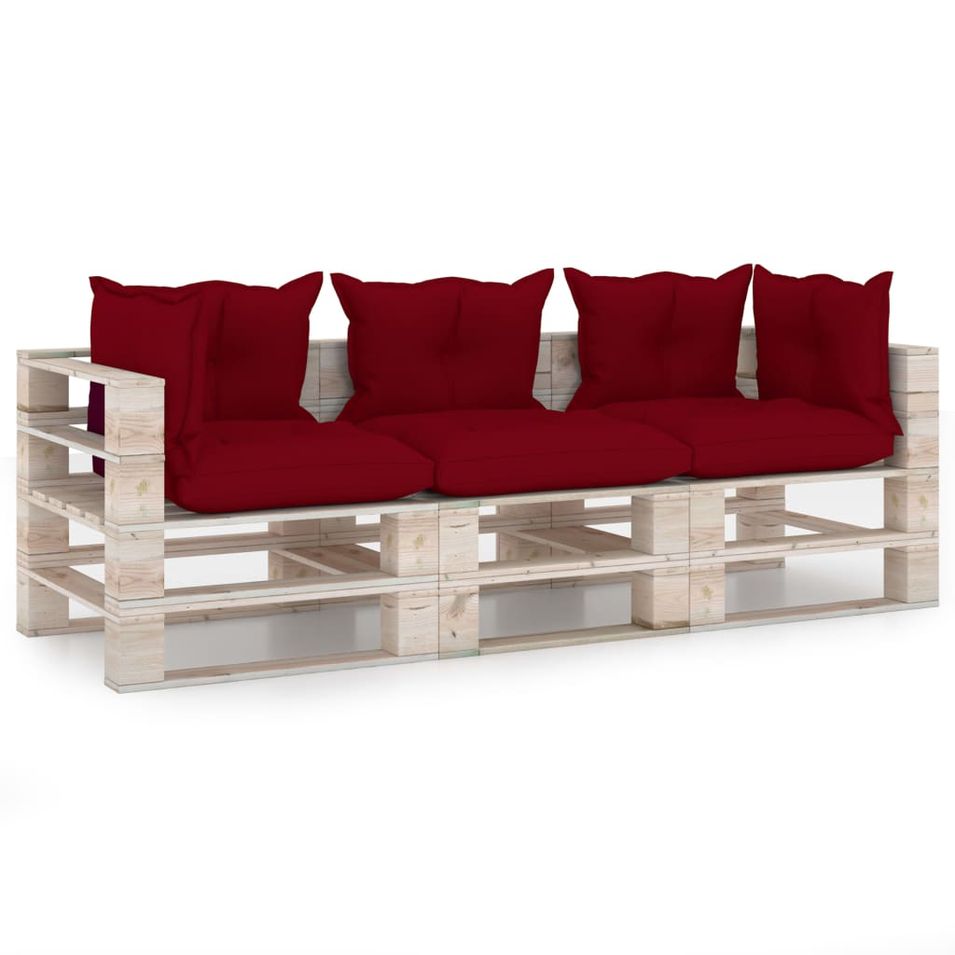 Canapé palette à 3 places de jardin avec coussins Bois de pin 9 - Photo n°1