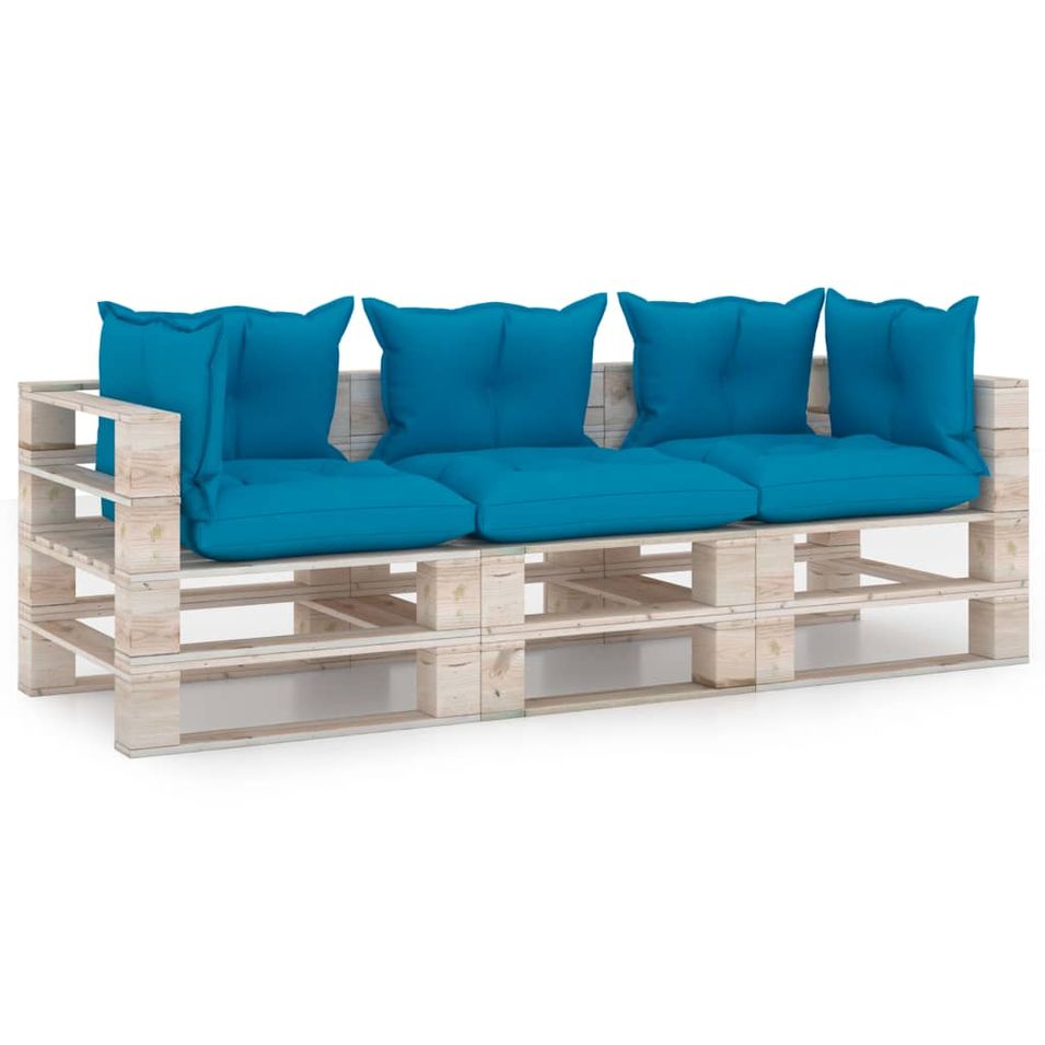 Canapé palette à 3 places de jardin avec coussins Bois de pin 8 - Photo n°1