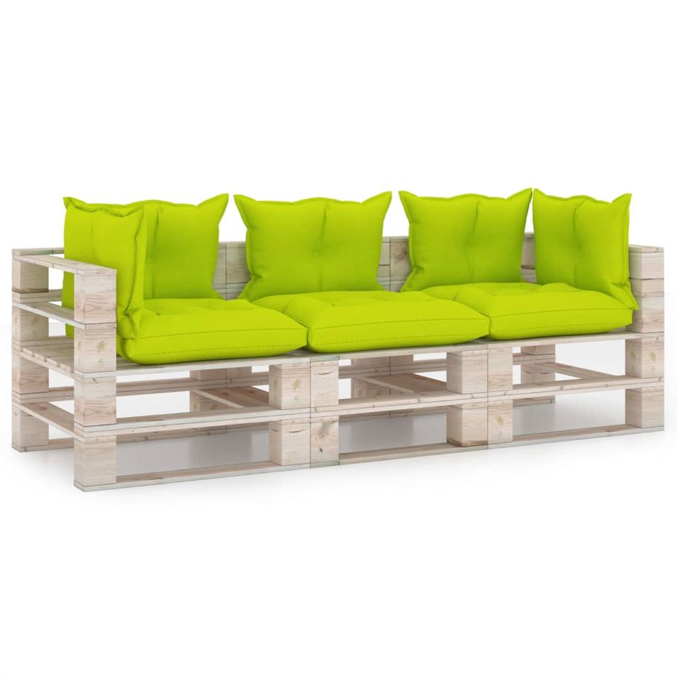 Canapé palette à 3 places de jardin avec coussins Bois de pin 12 - Photo n°1