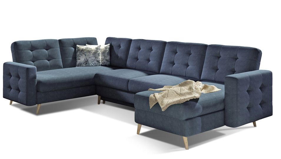 Canapé panoramique convertible ANSKA en tissu - Pieds bois naturel - Photo n°1