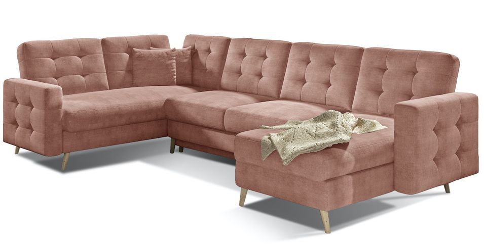 Canapé panoramique convertible ANSKA en velours avec pieds en bois naturel – 325 cm - Photo n°1