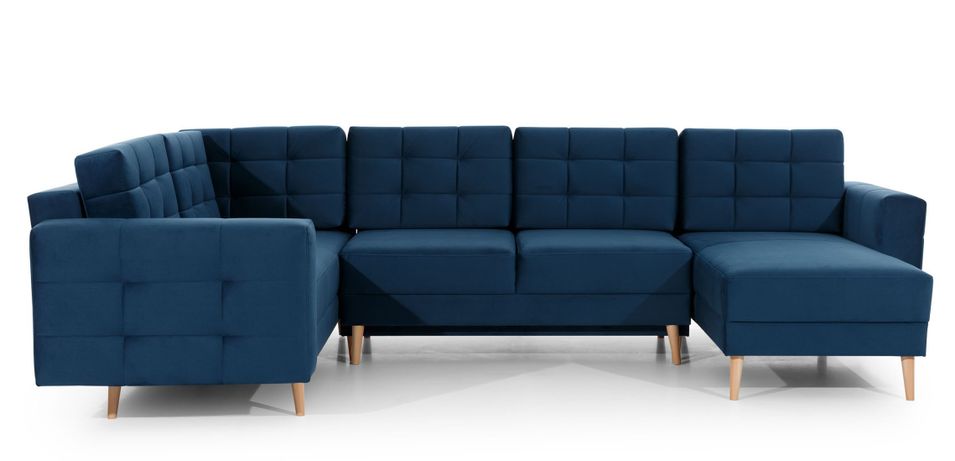 Canapé panoramique convertible ANSKA en velours - Pieds bois naturel - Photo n°1