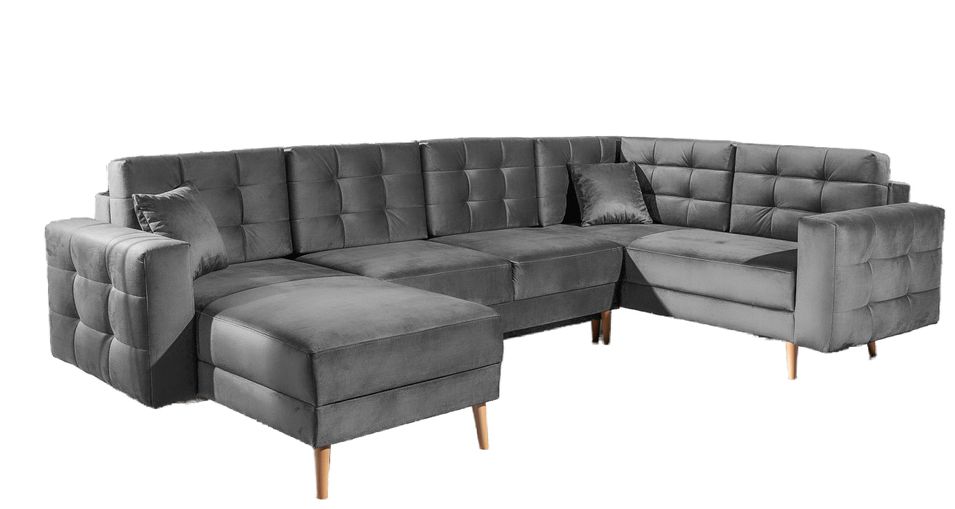 Canapé panoramique convertible ANSKA en velours - Pieds bois naturel - Photo n°1