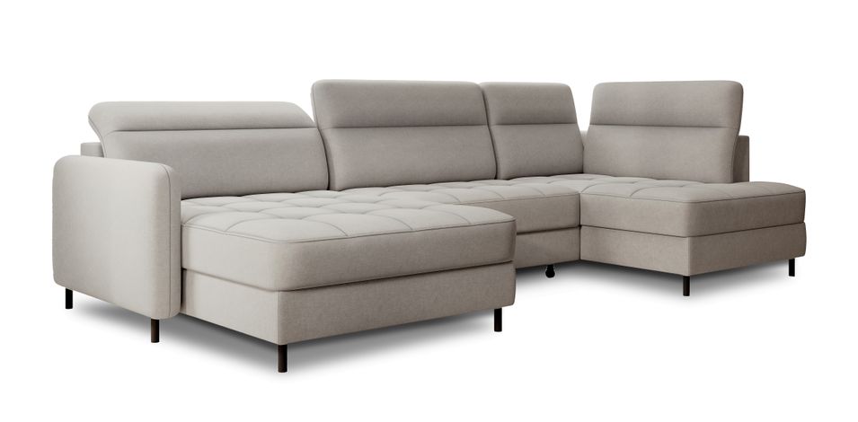 Canapé panoramique convertible BENTO en tissu avec coffre de rangement - Photo n°1