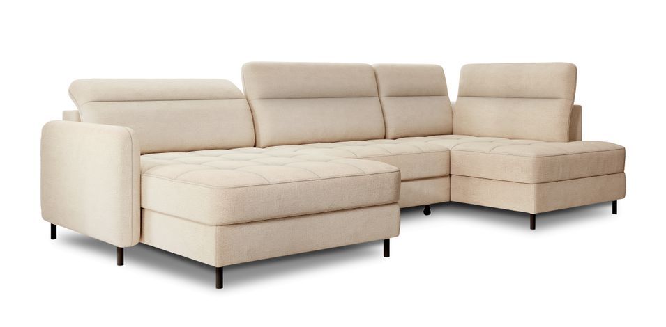 Canapé panoramique convertible BENTO en tissu avec coffre de rangement - Photo n°1