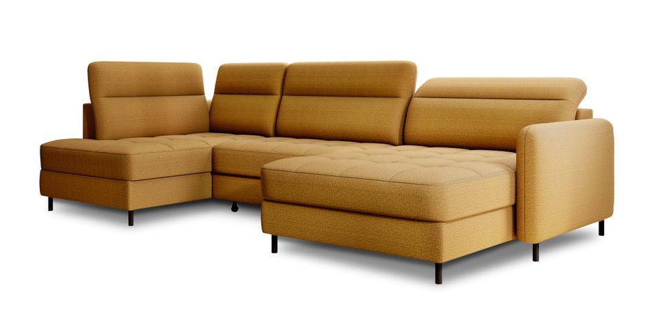 Canapé panoramique convertible BENTO en tissu avec coffre de rangement - Photo n°1
