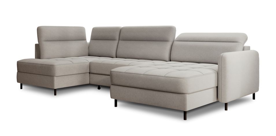Canapé panoramique convertible BENTO en tissu avec coffre de rangement - Photo n°1