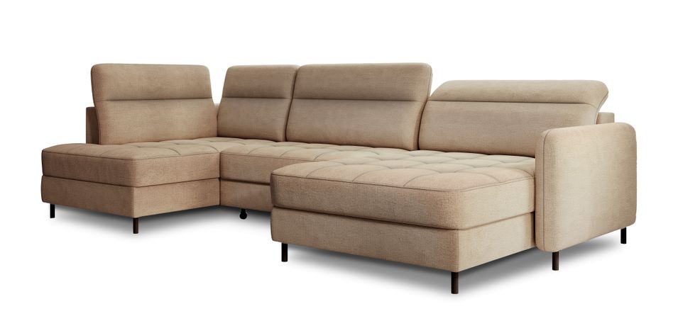 Canapé panoramique convertible BENTO en tissu avec coffre de rangement - Photo n°1