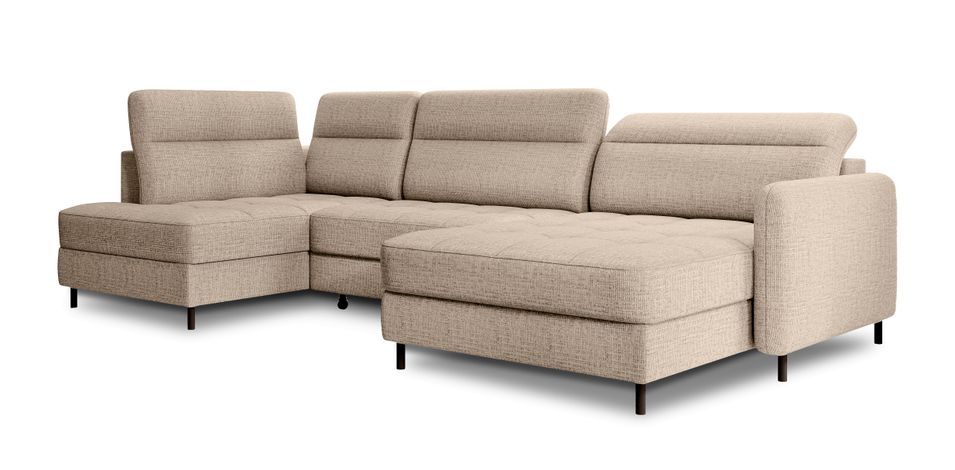 Canapé panoramique convertible BENTO en tissu avec coffre de rangement - Photo n°1