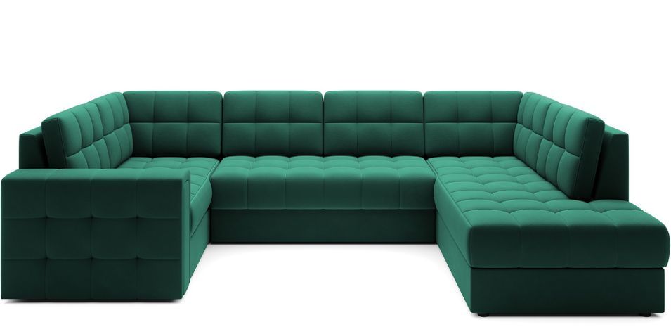 Canapé panoramique convertible BLOOM en velours capitonné avec coffre – 299 cm - Photo n°1