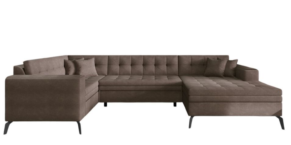 Canapé panoramique convertible BONTY en tissu matelassé – 340 cm - Photo n°1