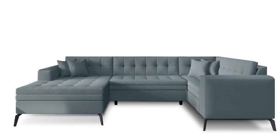 Canapé panoramique convertible BONTY en tissu matelassé – 340 cm - Photo n°1