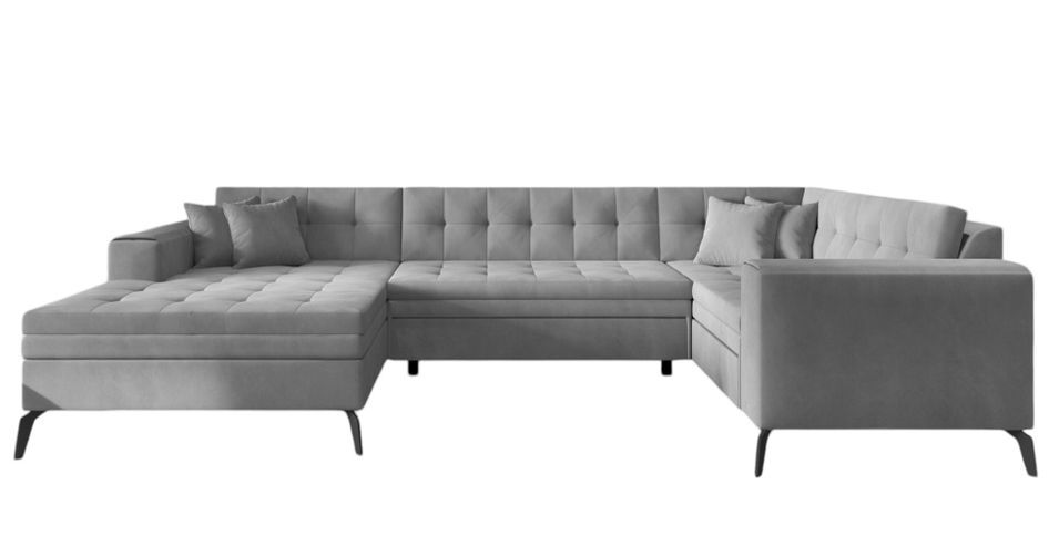 Canapé panoramique convertible BONTY en velours matelassé – 340 cm - Photo n°1