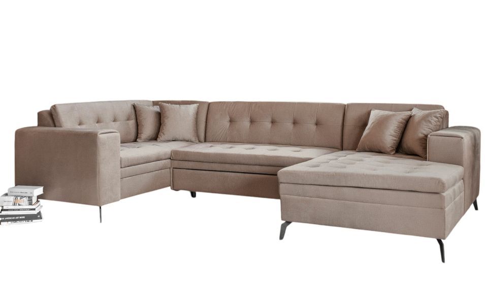 Canapé panoramique convertible BONTY en velours matelassé – 340 cm - Photo n°1